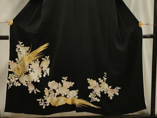 平和屋着物■豪華黒留袖 刺繍 花鳥文 金銀糸 正絹 逸品 AABH6244sx