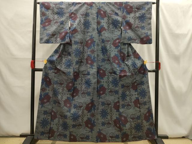 平和屋着物■本場大島紬 7マルキ 流水花文 正絹 逸品 AABH6248sx