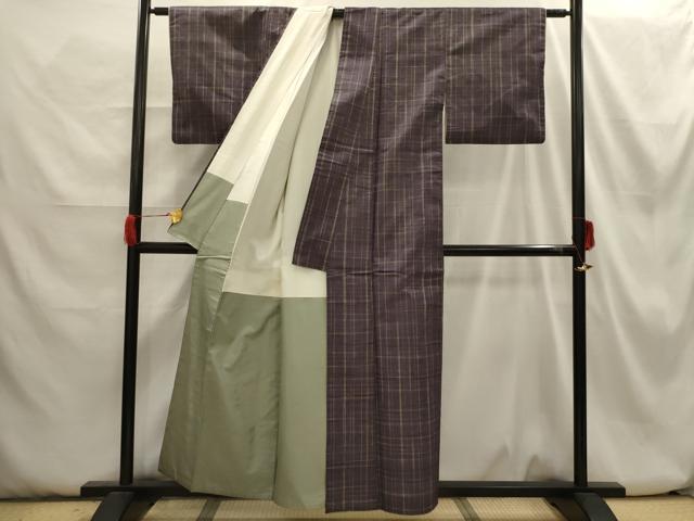 平和屋着物■上質な紬 格子 正絹 逸品 AABH6251sx