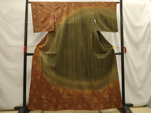 平和屋着物■訪問着 草花文 暈し染め 金彩 鬼しぼ縮緬 正絹 逸品 AABH6257sx