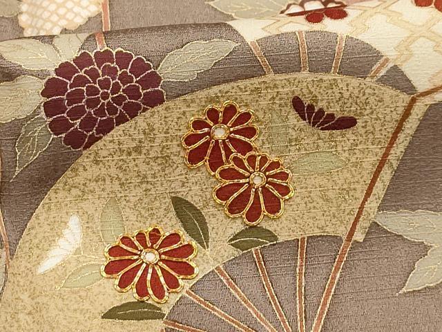 平和屋着物■訪問着 駒刺繍 扇面花文 金彩 正絹 逸品 AABH6264sx
