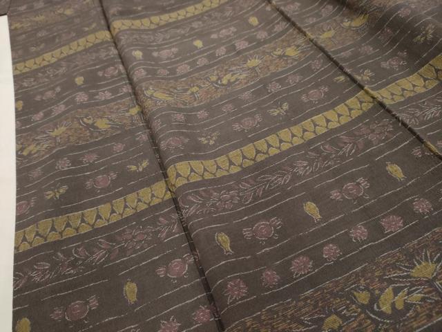 平和屋着物■上質な小紋 紬地 横段花鳥文 正絹 逸品 AABH6269sx