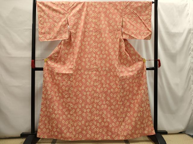 平和屋着物■上質な小紋 紬地 型染め 花唐草文 正絹 逸品 AABH6273sx