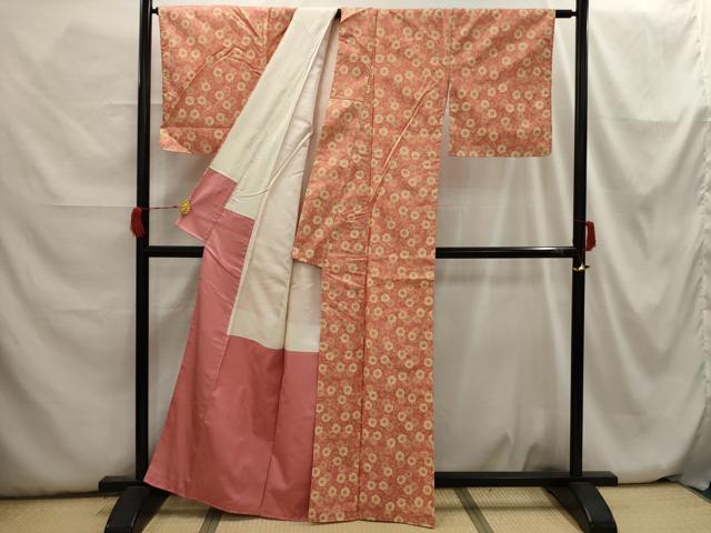 平和屋着物■上質な小紋 紬地 型染め 花唐草文 正絹 逸品 AABH6273sx