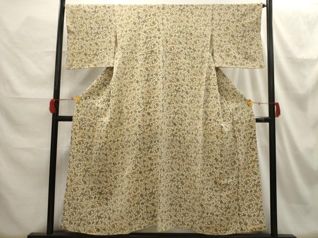 平和屋着物□上質な小紋 花唐草文 鬼しぼ縮緬 正絹 逸品 AABH6277sx