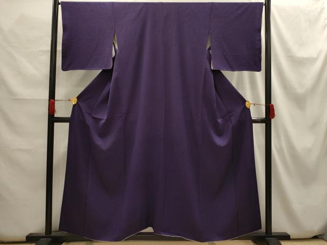 平和屋着物■上質な色無地 舞花地紋 深紫色 正絹 逸品 AABH6290sx