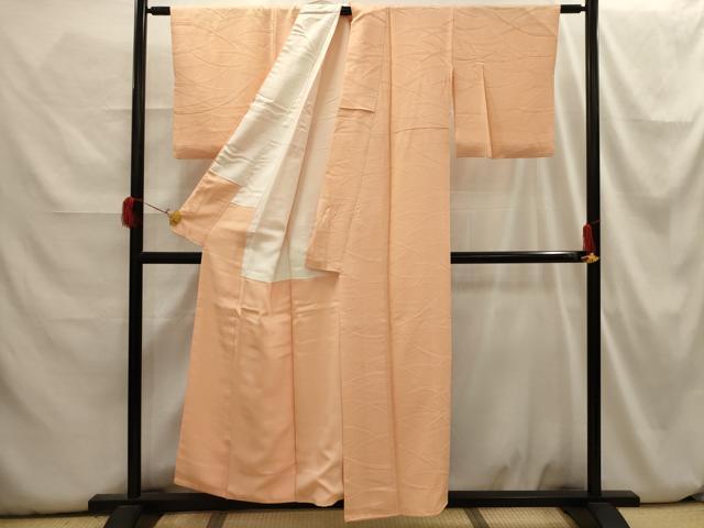 平和屋着物■上質な色無地 芝地紋 洒落柿色 正絹 逸品 AABH6297sx