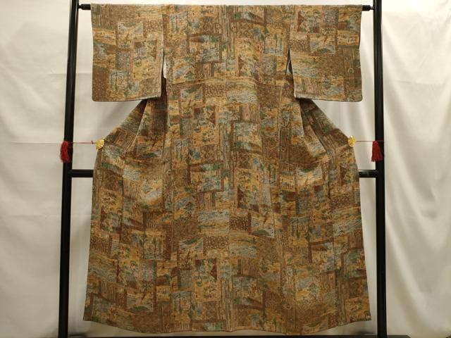 平和屋着物■上質な小紋 色紙重ね風景文 鬼しぼ縮緬 正絹 逸品 AABH6300sx