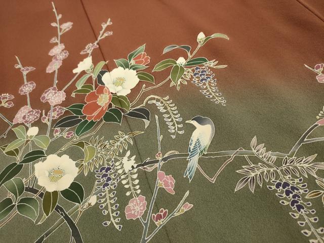 平和屋着物■訪問着 花鳥文 暈し染め 正絹 逸品 AABH6301sx
