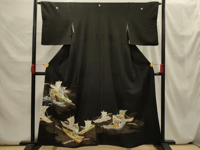 平和屋着物■豪華黒留袖 駒刺繍 舟 金銀彩 正絹 逸品 AABH6328sx