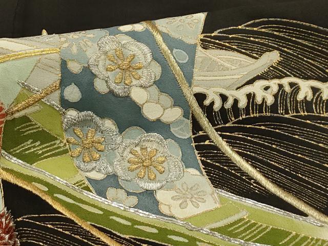 平和屋着物■豪華黒留袖 駒刺繍 舟 金銀彩 正絹 逸品 AABH6328sx