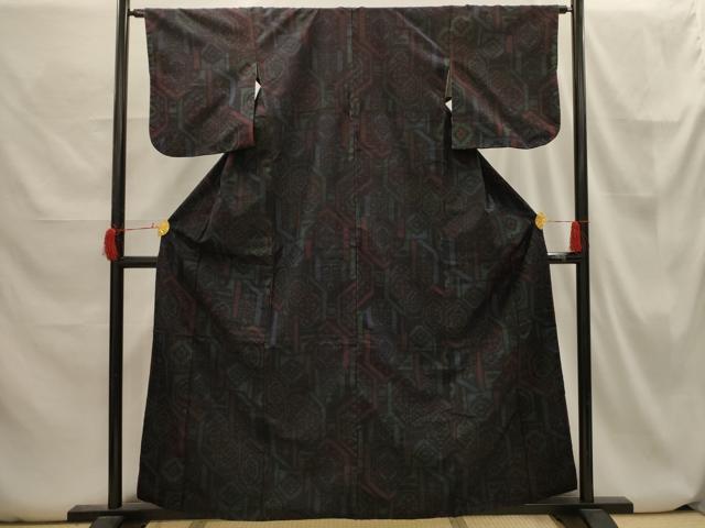 平和屋着物▽上質な紬　単衣　亀甲柄　正絹　逸品　AABC4092fy 平和屋着物▽上質な紬 単衣 幾何学文様 正絹 逸品 未使用 AABB3894jh