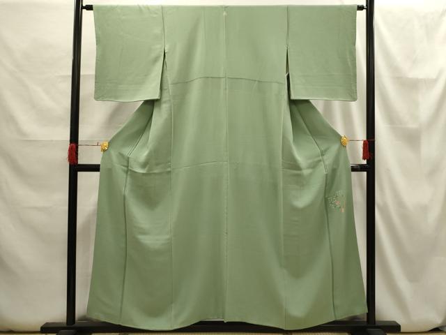 平和屋着物■上質な色無地 作家物 山葵色 正絹 逸品 AABH6346sx