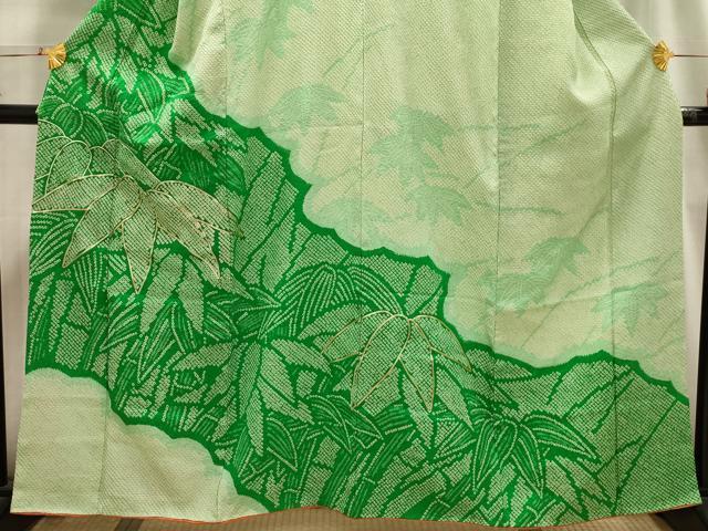 平和屋着物■訪問着 駒刺繍 絞り 笹の葉文 正絹 逸品 AABH6363sx