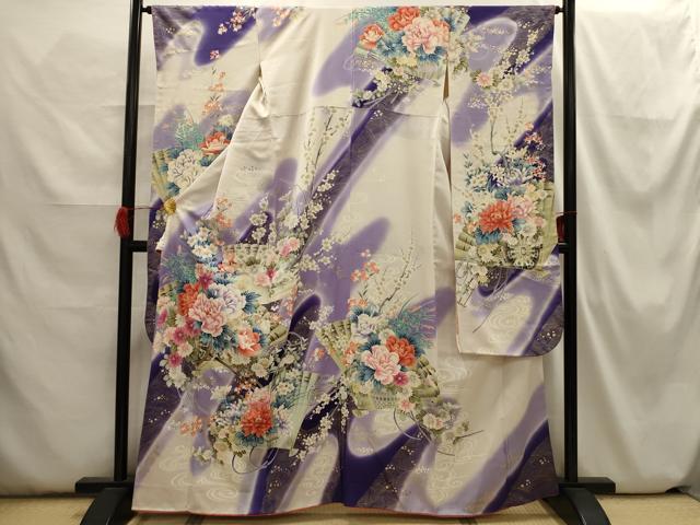 平和屋着物■豪華振袖 駒刺繍 扇面花文 金彩 正絹 逸品 AABH6370sx