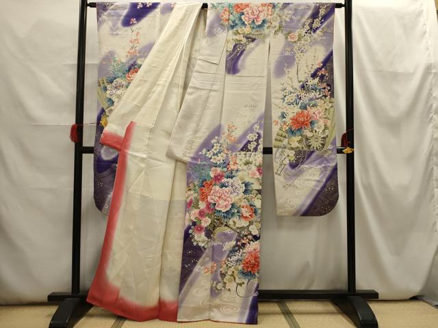 平和屋着物■豪華振袖 駒刺繍 扇面花文 金彩 正絹 逸品 AABH6370sx