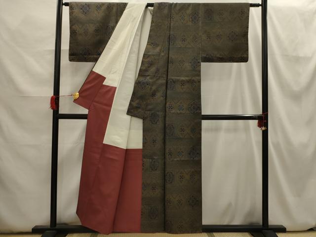平和屋着物■上質な紬 横段花文 正絹 逸品 AABH6377sx