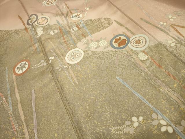 平和屋着物■訪問着 駒刺繍 木賊色 宝尽くし 暈し染め 金彩 正絹 逸品 AABH6379sx