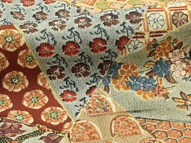 平和屋着物■上質な小紋 裂取花文 鬼しぼ縮緬 正絹 逸品 AABH6388sx