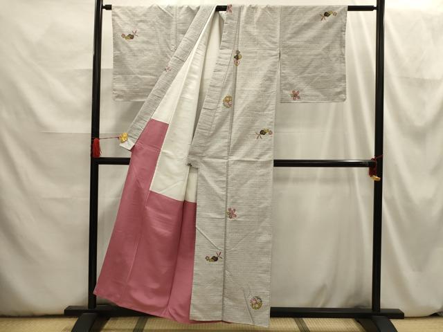 平和屋着物■上質な小紋 紬地 成り物 木版染め 正絹 逸品 AABH6389sx