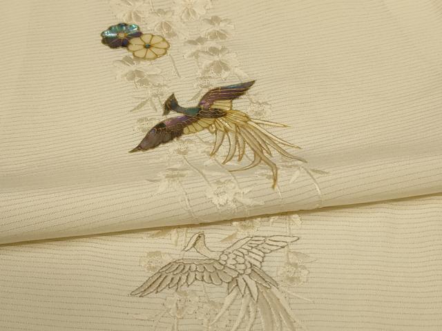 平和屋着物*夏物 訪問着 絽 刺繍 螺鈿 花鳥文 正絹 逸品 AABH6418jd