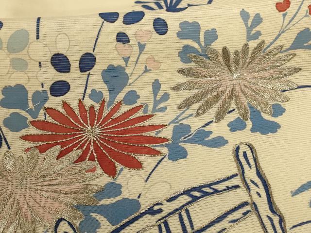 平和屋着物*夏物 振袖 絽 駒刺繍 風景草花文 銀彩 正絹 逸品 AABH6436jd