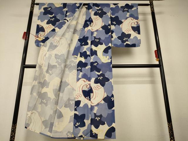 平和屋着物*夏物 アンティーク 大正ロマン 小紋 絽 立波花文 正絹 逸品 AABH6438jd