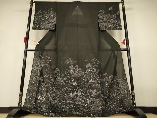 平和屋着物*夏物 訪問着 絽 風景草花文 正絹 逸品 AABH6466jd