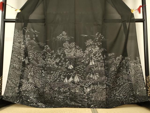 平和屋着物*夏物 訪問着 絽 風景草花文 正絹 逸品 AABH6466jd