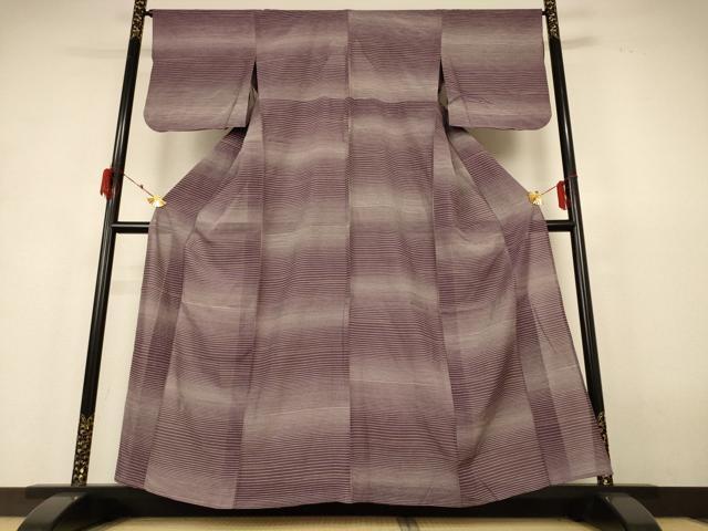 平和屋着物*夏物 小紋 絽 横縞 暈し染め 正絹 逸品 AABH6492jd