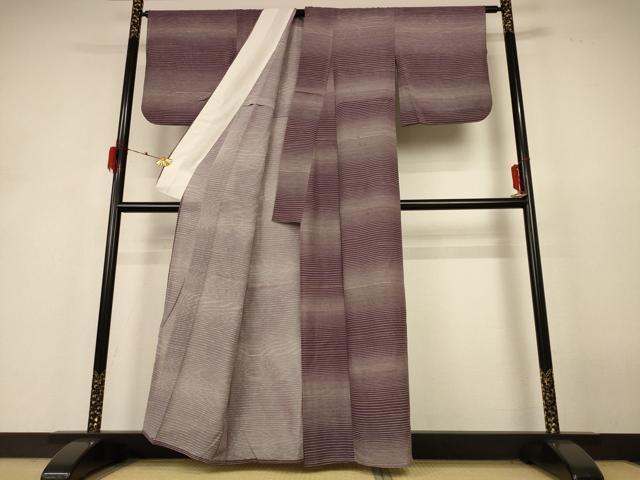 平和屋着物*夏物 小紋 絽 横縞 暈し染め 正絹 逸品 AABH6492jd