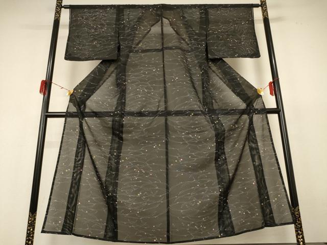 平和屋着物*夏物 小紋 絽 舞葉文 洗える着物 AABH6497jd