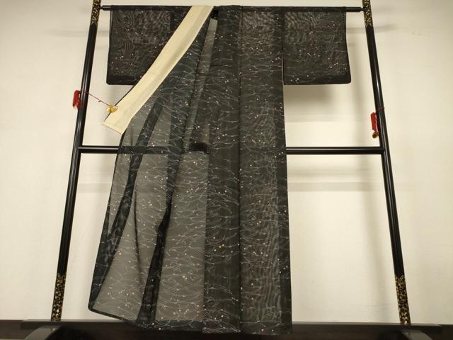 平和屋着物*夏物 小紋 絽 舞葉文 洗える着物 AABH6497jd