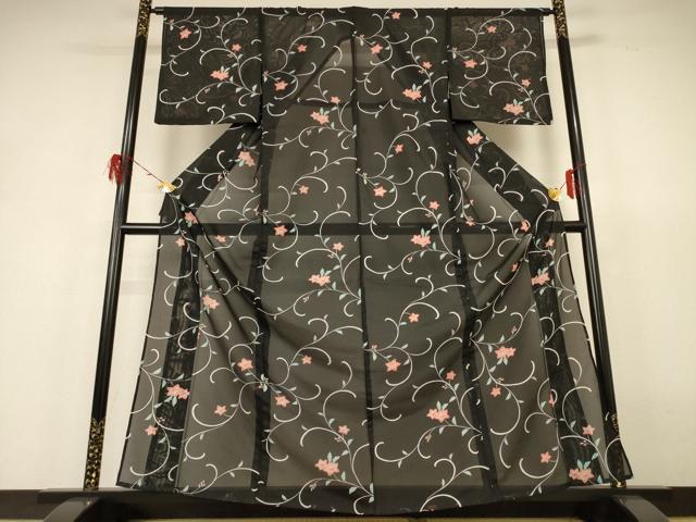平和屋着物*夏物 小紋 絽 花唐草文 洗える着物 AABH6498jd