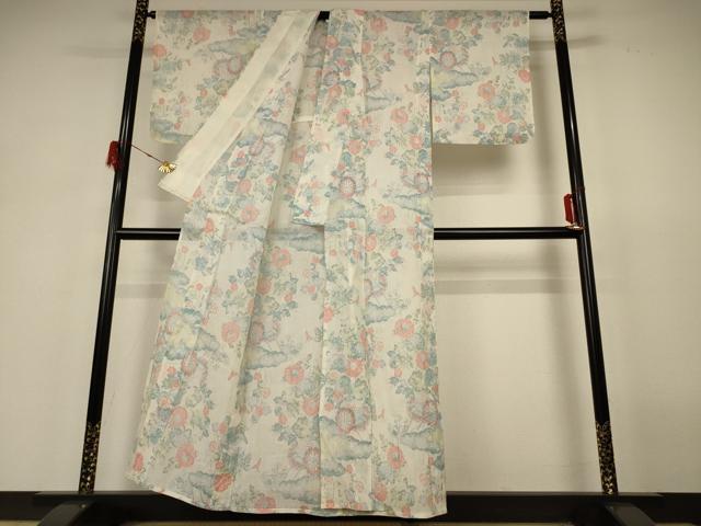 平和屋着物*夏物 小千谷ちぢみ 花車文 麻 逸品 AABH6509jd