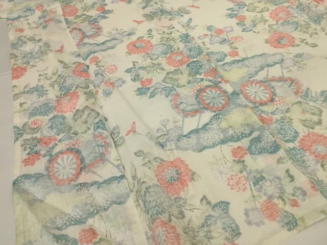平和屋着物*夏物 小千谷ちぢみ 花車文 麻 逸品 AABH6509jd