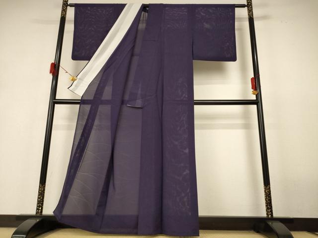 平和屋着物*夏物 色無地 絽 芝紋紗 深紫色 正絹 逸品 AABH6524jd