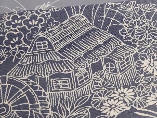 平和屋着物*夏物 訪問着 絽 風景草花文 暈し染め 洗える着物 AABH6539jd