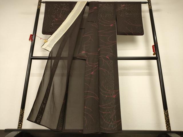 平和屋着物*夏物 小紋 絽 バッタ 正絹 逸品 AABH6548jd