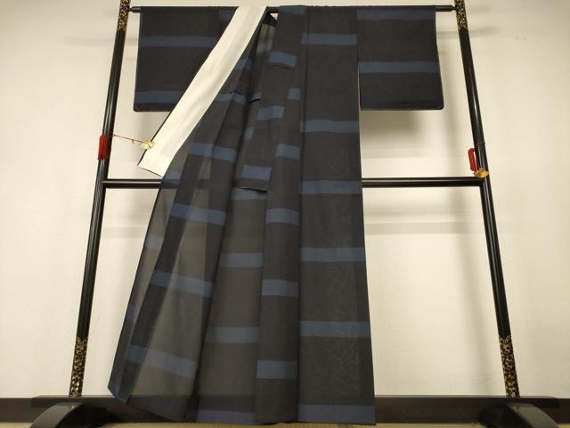 平和屋着物*夏物 本塩沢 夏塩沢 80亀甲 横段文 正絹 逸品 AABH6557jd