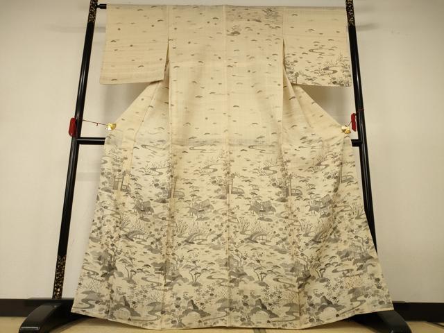 平和屋着物*夏物 訪問着 生紬 風景松文 正絹 逸品 AABH6560jd
