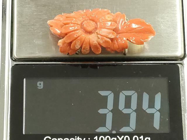 平和屋着物▼和装小物 帯留め 珊瑚 花 菊 3.9g 逸品 AABH6577ay
