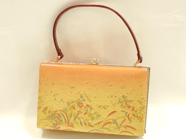 平和屋着物▼和装小物 和装バッグ ハンドバッグ 色紙花文 金彩 逸品 AABH6592ay