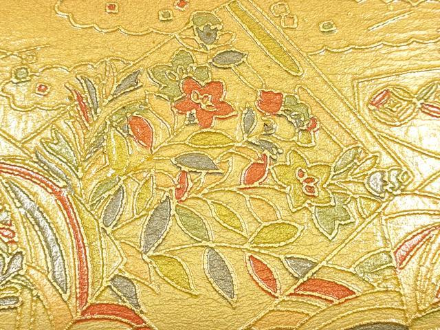 平和屋着物▼和装小物 和装バッグ ハンドバッグ 色紙花文 金彩 逸品 AABH6592ay