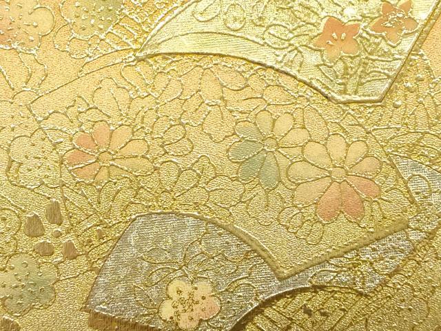平和屋着物▼和装小物 和装バッグ ハンドバッグ 枝梅 地紙 金彩 逸品 AABH6602ay