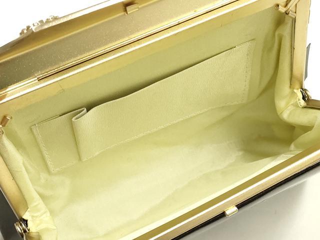 平和屋着物▼和装小物 和装バッグ ハンドバッグ クラッチバッグ 螺鈿 地紙花文 ラインストーン 金彩 本革製品 逸品 AABH6609ay