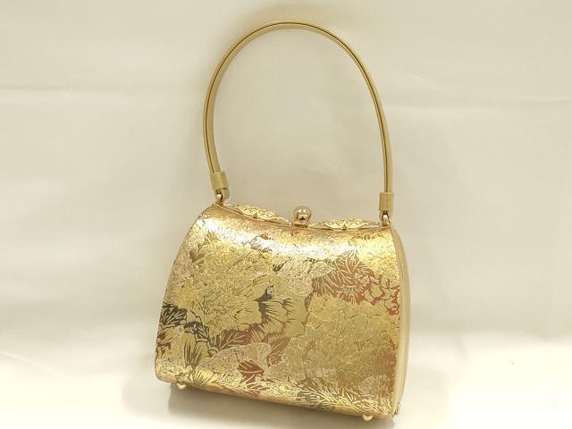 平和屋着物●和装小物 和装バッグ ハンドバッグ 花柄 金彩 逸品 AABH6615ay