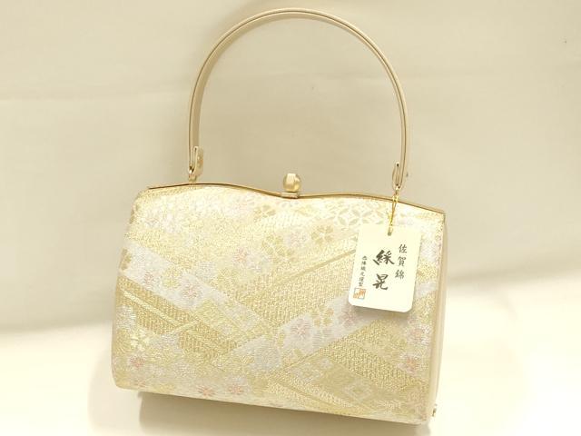 平和屋着物●和装小物 和装バッグ ハンドバッグ 佐賀錦 花柄 金銀糸 逸品 AABH6617ay