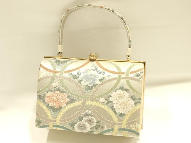 平和屋着物●和装小物 和装バッグ ハンドバッグ 花七宝 銀糸 逸品 AABH6623ay