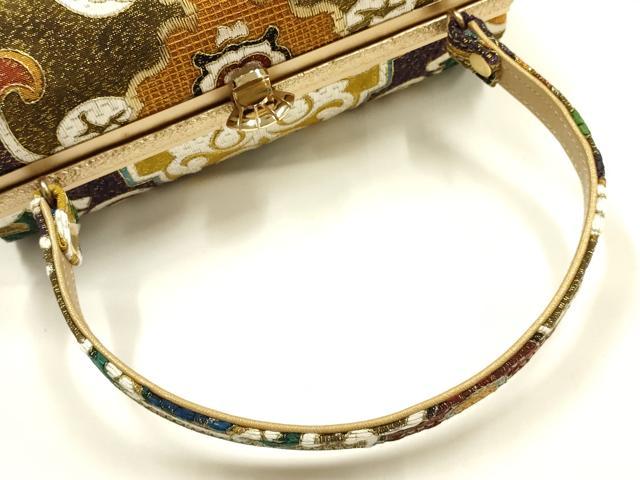 平和屋着物●和装小物 和装バッグ ハンドバッグ 刺繍 帯地使用 金糸 逸品 AABH6625ay
